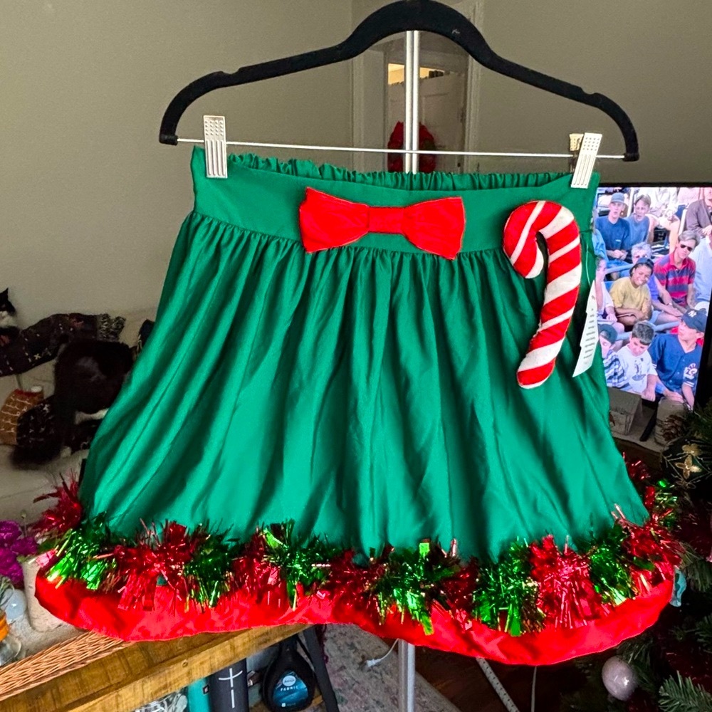 Festive Green Christmas Skirt with Candy Cane Accent